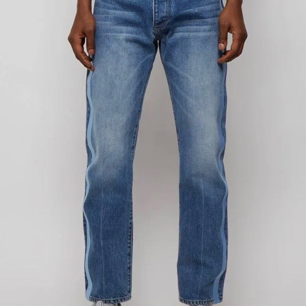 Rhude Embroidered Side Stripe Jean in Indigo
